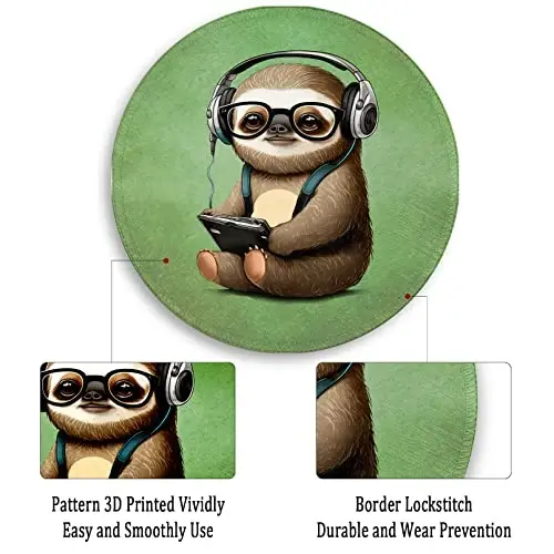 Funny Green Round Mouse Pad Mouse Pad for Desk, Cute Sloth Computer Mousepad with Stitched Edge Non-Slip Rubber Base, Cute Green Home Office Decor Desk Accessories Office Supplies Gift for Women Men - 5