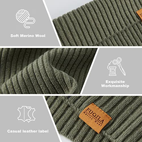 FUQILA 100% Merino Wool Cuff Beanie Hat, Unisex Warm Winter Caps Soft, Breathable & Cozy Stretchy Knitted Cuffed Cap - 4