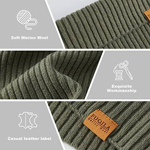 FUQILA 100% Merino Wool Cuff Beanie Hat, Unisex Warm Winter Caps Soft, Breathable & Cozy Stretchy Knitted Cuffed Cap - 4