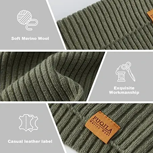FUQILA 100% Merino Wool Cuff Beanie Hat, Unisex Warm Winter Caps Soft, Breathable & Cozy Stretchy Knitted Cuffed Cap - 5