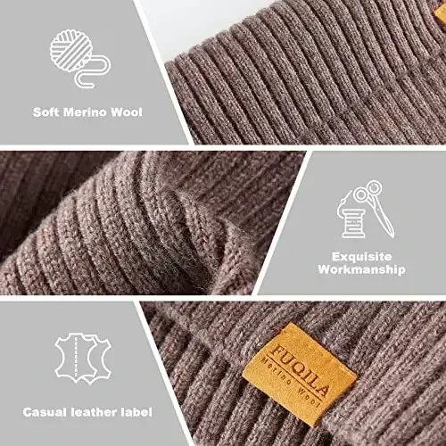 FUQILA 100% Merino Wool Cuff Beanie Hat, Unisex Warm Winter Caps Soft, Breathable & Cozy Stretchy Knitted Cuffed Cap - 4