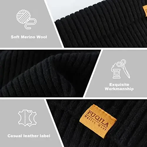 FUQILA 100% Merino Wool Cuff Beanie Hat, Unisex Warm Winter Caps Soft, Breathable & Cozy Stretchy Knitted Cuffed Cap - 4