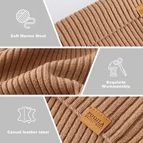 FUQILA 100% Merino Wool Cuff Beanie Hat, Unisex Warm Winter Caps Soft, Breathable & Cozy Stretchy Knitted Cuffed Cap - 4