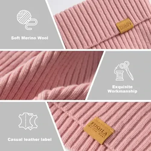 FUQILA 100% Merino Wool Cuff Beanie Hat, Unisex Warm Winter Caps Soft, Breathable & Cozy Stretchy Knitted Cuffed Cap - 4