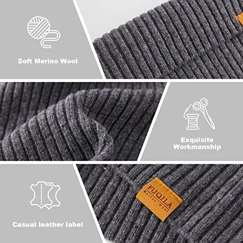 FUQILA 100% Merino Wool Cuff Beanie Hat, Unisex Warm Winter Caps Soft, Breathable & Cozy Stretchy Knitted Cuffed Cap - 4