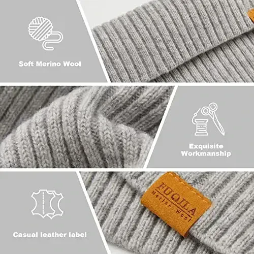 FUQILA 100% Merino Wool Cuff Beanie Hat, Unisex Warm Winter Caps Soft, Breathable & Cozy Stretchy Knitted Cuffed Cap - 4