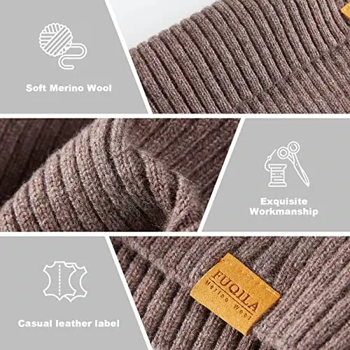 FUQILA 100% Merino Wool Cuff Beanie Hat, Unisex Warm Winter Caps Soft, Breathable & Cozy Stretchy Knitted Cuffed Cap - 4