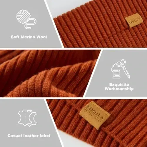 FUQILA 100% Merino Wool Cuff Beanie Hat, Unisex Warm Winter Caps Soft, Breathable & Cozy Stretchy Knitted Cuffed Cap - 4