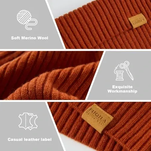 FUQILA 100% Merino Wool Cuff Beanie Hat, Unisex Warm Winter Caps Soft, Breathable & Cozy Stretchy Knitted Cuffed Cap - 4