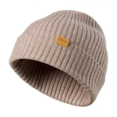 FUQILA 100% Merino Wool Cuff Beanie Hat, Unisex Warm Winter Caps Soft, Breathable & Cozy Stretchy Knitted Cuffed Cap 