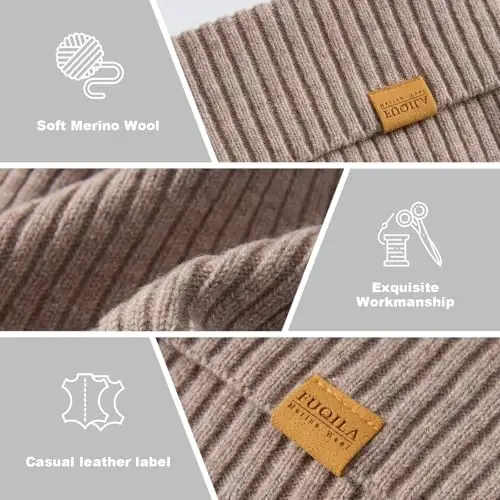 FUQILA 100% Merino Wool Cuff Beanie Hat, Unisex Warm Winter Caps Soft, Breathable & Cozy Stretchy Knitted Cuffed Cap - 4