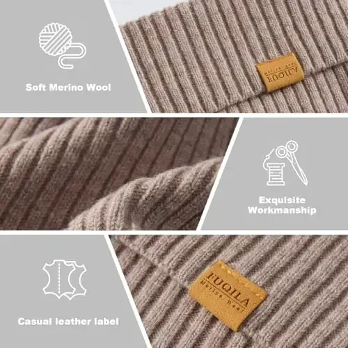 FUQILA 100% Merino Wool Cuff Beanie Hat, Unisex Warm Winter Caps Soft, Breathable & Cozy Stretchy Knitted Cuffed Cap - 4