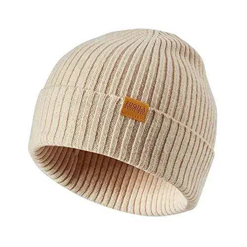 FUQILA 100% Merino Wool Cuff Beanie Hat, Unisex Warm Winter Caps Soft, Breathable & Cozy Stretchy Knitted Cuffed Cap - 1