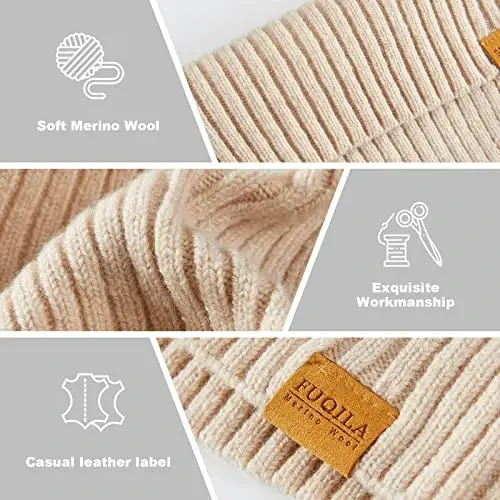 FUQILA 100% Merino Wool Cuff Beanie Hat, Unisex Warm Winter Caps Soft, Breathable & Cozy Stretchy Knitted Cuffed Cap - 4