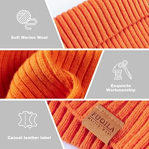 FUQILA 100% Merino Wool Cuff Beanie Hat, Unisex Warm Winter Caps Soft, Breathable & Cozy Stretchy Knitted Cuffed Cap - 4