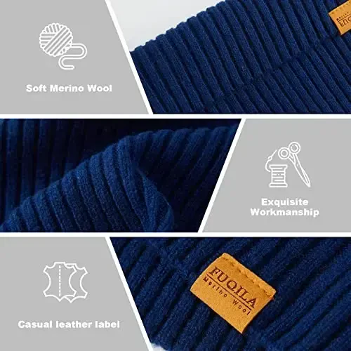 FUQILA 100% Merino Wool Cuff Beanie Hat, Unisex Warm Winter Caps Soft, Breathable & Cozy Stretchy Knitted Cuffed Cap - 4