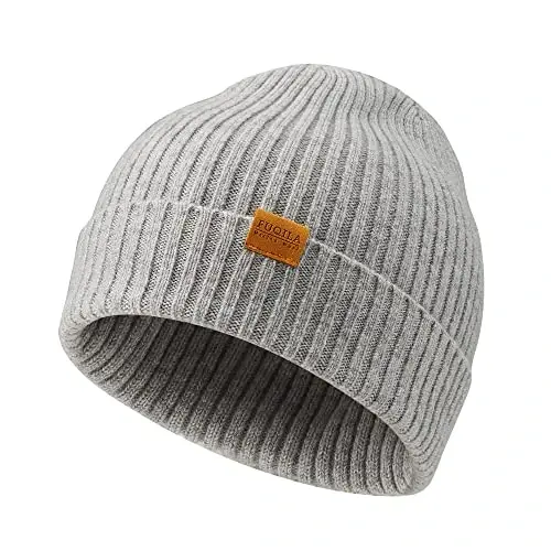 FUQILA 100% Merino Wool Cuff Beanie Hat, Unisex Warm Winter Caps Soft, Breathable & Cozy Stretchy Knitted Cuffed Cap - 1