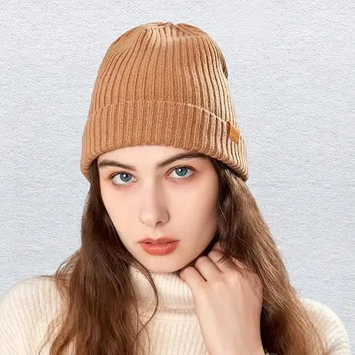 FUQILA 100% Merino Wool Cuff Beanie Hat, Unisex Warm Winter Caps Soft, Breathable & Cozy Stretchy Knitted Cuffed Cap - 5