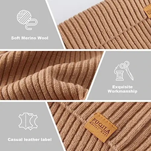 FUQILA 100% Merino Wool Cuff Beanie Hat, Unisex Warm Winter Caps Soft, Breathable & Cozy Stretchy Knitted Cuffed Cap - 4