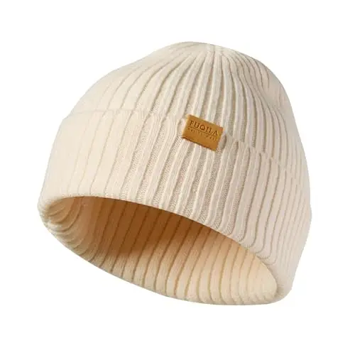 FUQILA 100% Merino Wool Cuff Beanie Hat, Unisex Warm Winter Caps Soft, Breathable & Cozy Stretchy Knitted Cuffed Cap - 1