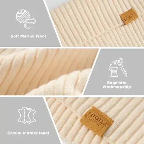 FUQILA 100% Merino Wool Cuff Beanie Hat, Unisex Warm Winter Caps Soft, Breathable & Cozy Stretchy Knitted Cuffed Cap - 4