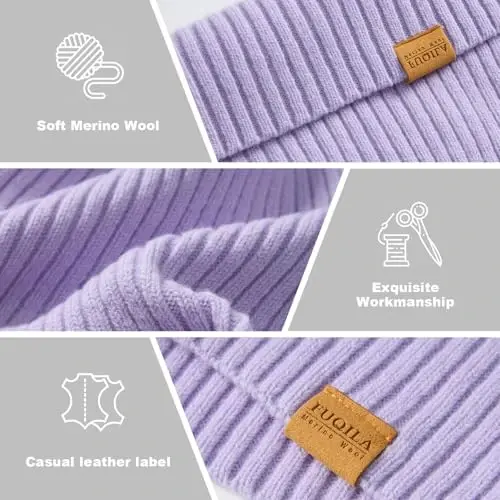 FUQILA 100% Merino Wool Cuff Beanie Hat, Unisex Warm Winter Caps Soft, Breathable & Cozy Stretchy Knitted Cuffed Cap - 4