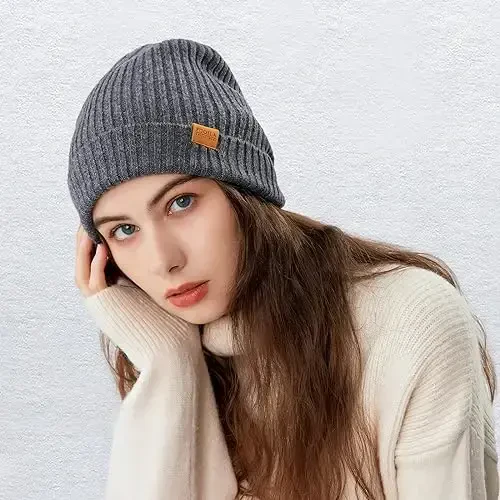 FUQILA 100% Merino Wool Cuff Beanie Hat, Unisex Warm Winter Caps Soft, Breathable & Cozy Stretchy Knitted Cuffed Cap - 5
