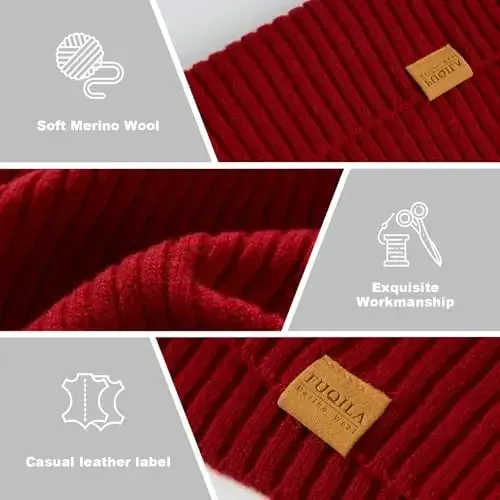 FUQILA 100% Merino Wool Cuff Beanie Hat, Unisex Warm Winter Caps Soft, Breathable & Cozy Stretchy Knitted Cuffed Cap - 4