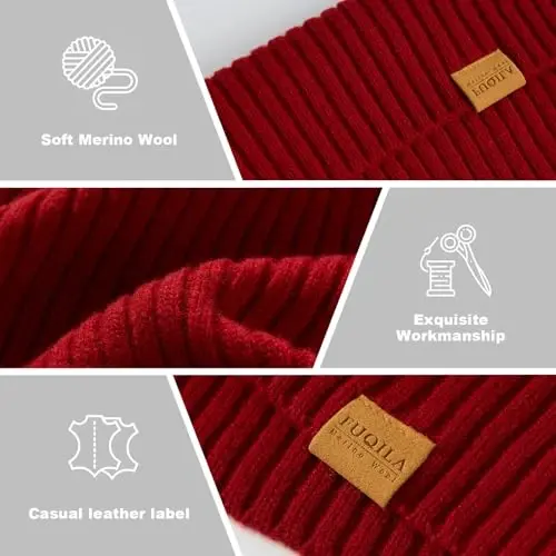 FUQILA 100% Merino Wool Cuff Beanie Hat, Unisex Warm Winter Caps Soft, Breathable & Cozy Stretchy Knitted Cuffed Cap - 4