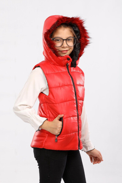 Fur Hooded Kids Puffer Vest - 1