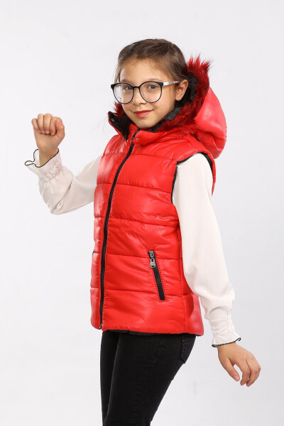 Fur Hooded Kids Puffer Vest - 2