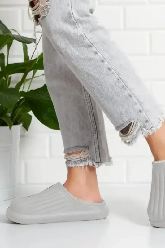 Fur-Lined House Slippers Plush Wool Women's Winter Slippers Guest Dowry Bundle Bridal Slippers-Gray - 3