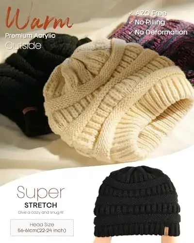 FURTALK Ayollar Saten Astarli Trikotaj Beanie Bo'sh Qishki Shlyapalar Bosh Yumshoq Issiq Qopqoq - 4