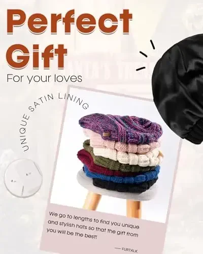 FURTALK Ayollar Saten Astarli Trikotaj Beanie Bo'sh Qishki Shlyapalar Bosh Yumshoq Issiq Qopqoq - 5