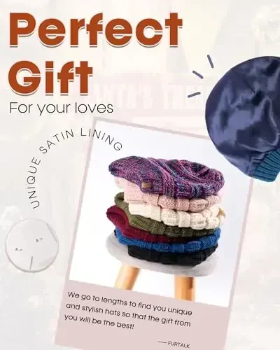 FURTALK Ayollar Saten Astarli Trikotaj Bini Yumshoq Qishki Shlyapalar Bosh Suyagi Iliq Qopqoq - 4