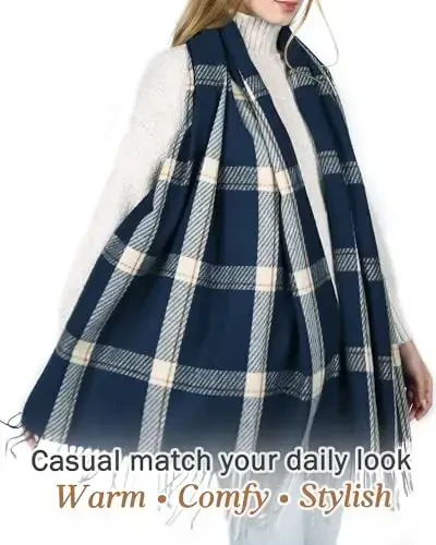 FURTALK Ayollar uchun qishki sharf CasModazoneere his qiladigan shol ro'mol tassel plaid katta o'lchamli sharflar o'rami - 3