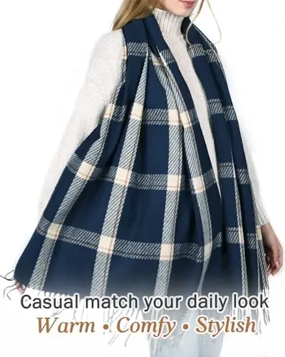 FURTALK Ayollar uchun qishki sharf CasModazoneere his qiladigan shol ro'mol tassel plaid katta o'lchamli sharflar o'rami - 3
