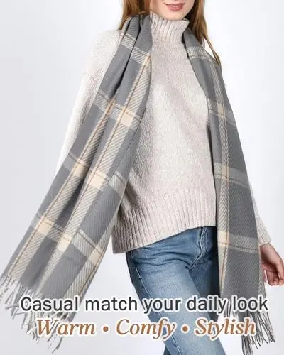 FURTALK Ayollar uchun qishki sharf Shol CasModazoneere Tassel Plaid Katta Hajmli Sharflar - 3