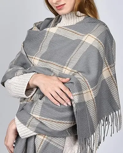 FURTALK Ayollar uchun qishki sharf Shol CasModazoneere Tassel Plaid Katta Hajmli Sharflar - 5