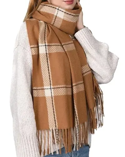 FURTALK Ayollar uchun qishki sharf Shol CasModazoneere Tassel Plaid Katta hajmli sharflar o'ramlari - FURTALK