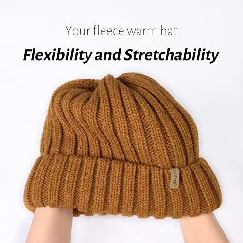 FURTALK Ayollar uchun qishki shlyapalar Fleece bilan qoplangan Beanie Trikotaj katta hajmli ayollar qor shapkasi - FURTALK (1)