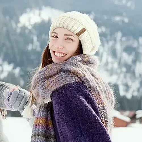 FURTALK Ayollar uchun qishki shlyapalar, jun bilan qoplangan trikotaj shapkalar, yumshoq issiq shapkalar, chang'i bosh suyagi qopqog'i - 5