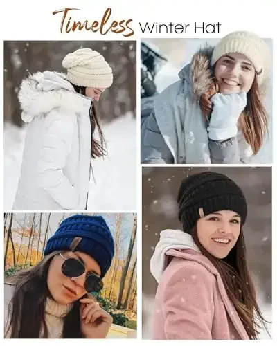 FURTALK Ayollar uchun qishki shlyapalar, jun bilan qoplangan trikotaj shlyapalar, keng, issiq shlyapalar, chang'i kallasi qopqog'i - 5