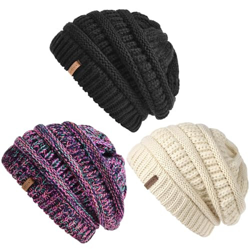 FURTALK ayollar uchun qishki slouchy beanie shlyapasi ayollar uchun issiq kabel trikotaj strench bosh suyagi qopqog'i - 1