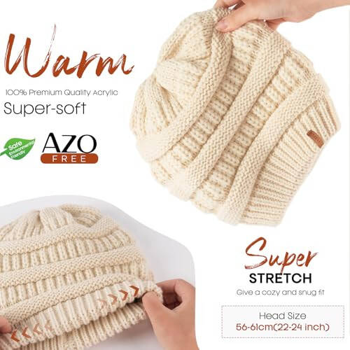 FURTALK ayollar uchun qishki slouchy beanie shlyapasi ayollar uchun issiq kabel trikotaj strench bosh suyagi qopqog'i - 2