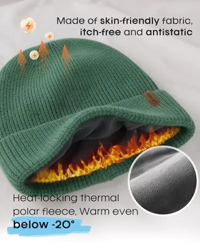 FURTALK Erkaklar ayollar uchun qishki shapkalar Fleece bilan qoplangan Beanie iliq manjetli tashqi bosh suyagi qopqog'i - FURTALK (1)