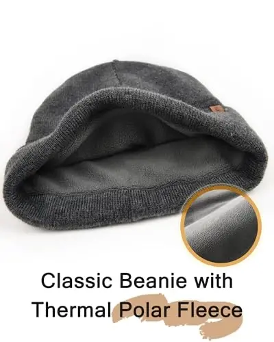 FURTALK Erkaklar uchun Beanie Fleece Astarlı Qishki Shapkalar Ikki Qavatli Zamonaviy Trikotaj Mansjetli Oddiy Shlyapa - FURTALK (1)