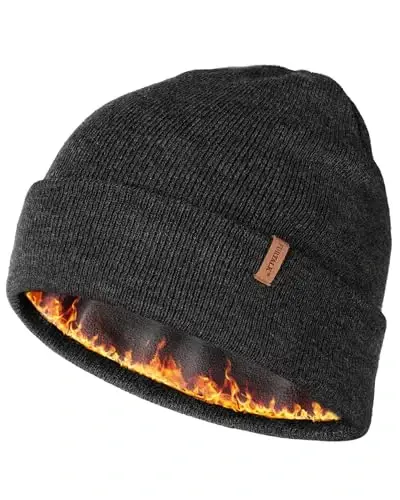 FURTALK Erkaklar uchun Beanie Fleece astarli Qishki Shlyapalar Ikki Qavatli Zamonaviy Trikotaj Manjetli Oddiy Shlyapa - 1