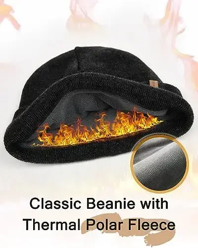 FURTALK Erkaklar uchun Beanie Fleece astarli Qishki Shlyapalar Ikki Qavatli Zamonaviy Trikotaj Manjetli Oddiy Shlyapa - 1