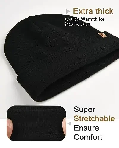 FURTALK Erkaklar uchun Beanie Fleece Astarlı Qishki Shlyapalar Ikki Qavatli Zamonaviy Trikotaj Manjetli Oddiy Shlyapa - FURTALK (1)